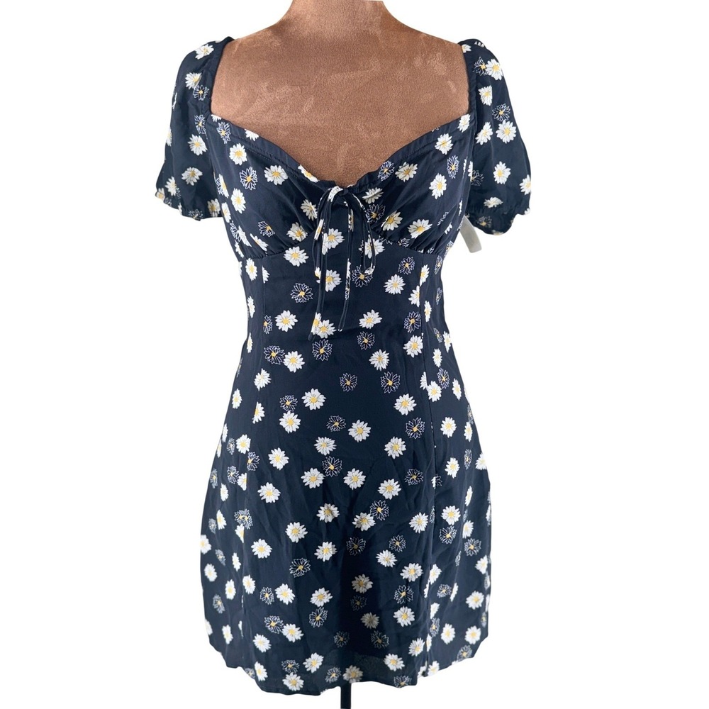 BP Daisy Mini Dress Women Small Black Sweetheart Puff Sleeve Tie Front NWT Y2K